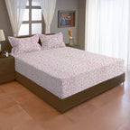 Ivory Pink Scroll Vine 144 TC Pure Cotton Bedsheet Set with Pillow Cover