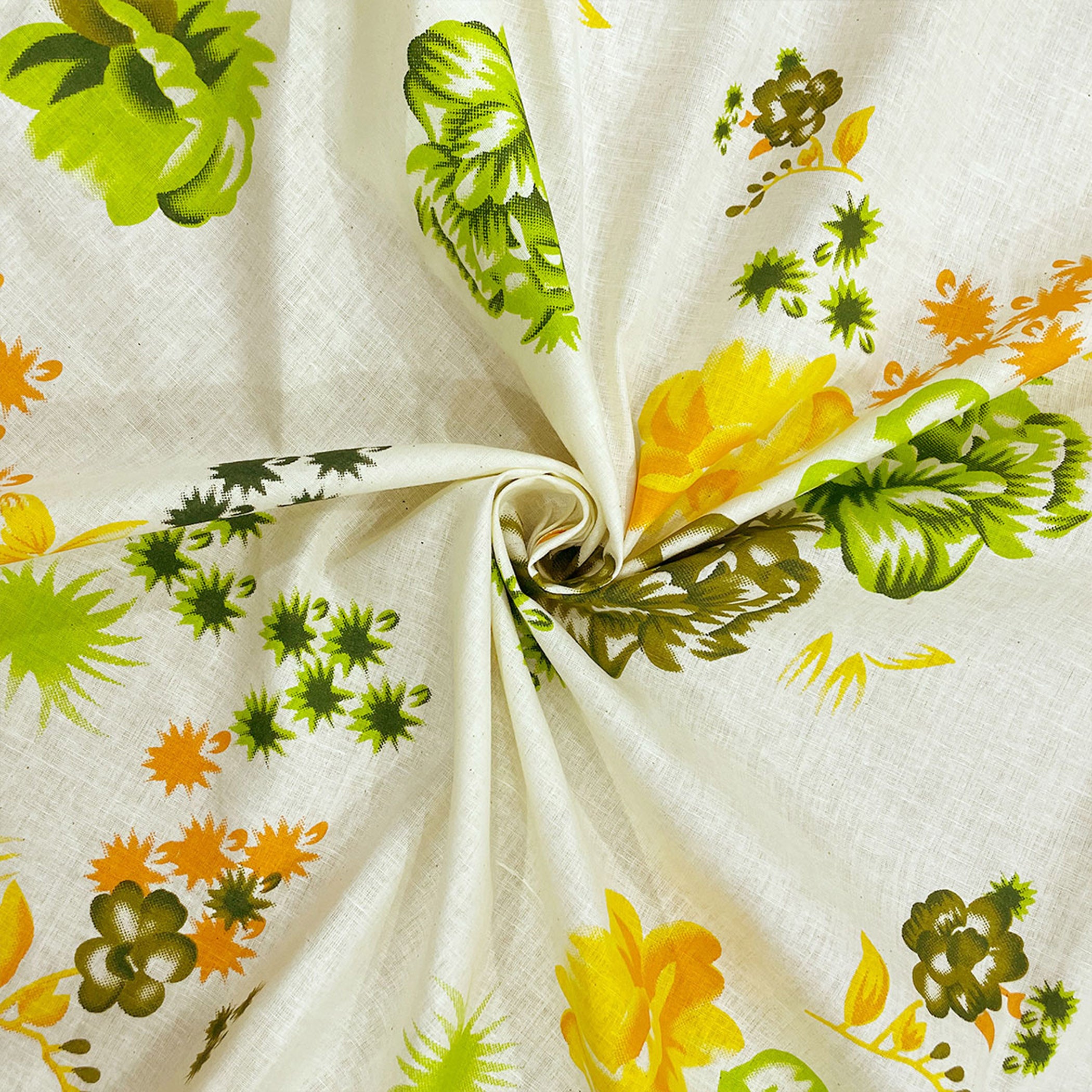 Citrus Bloom Cream & Green Floral 160 TC Pure Cotton Bedsheet with Pillow Cover