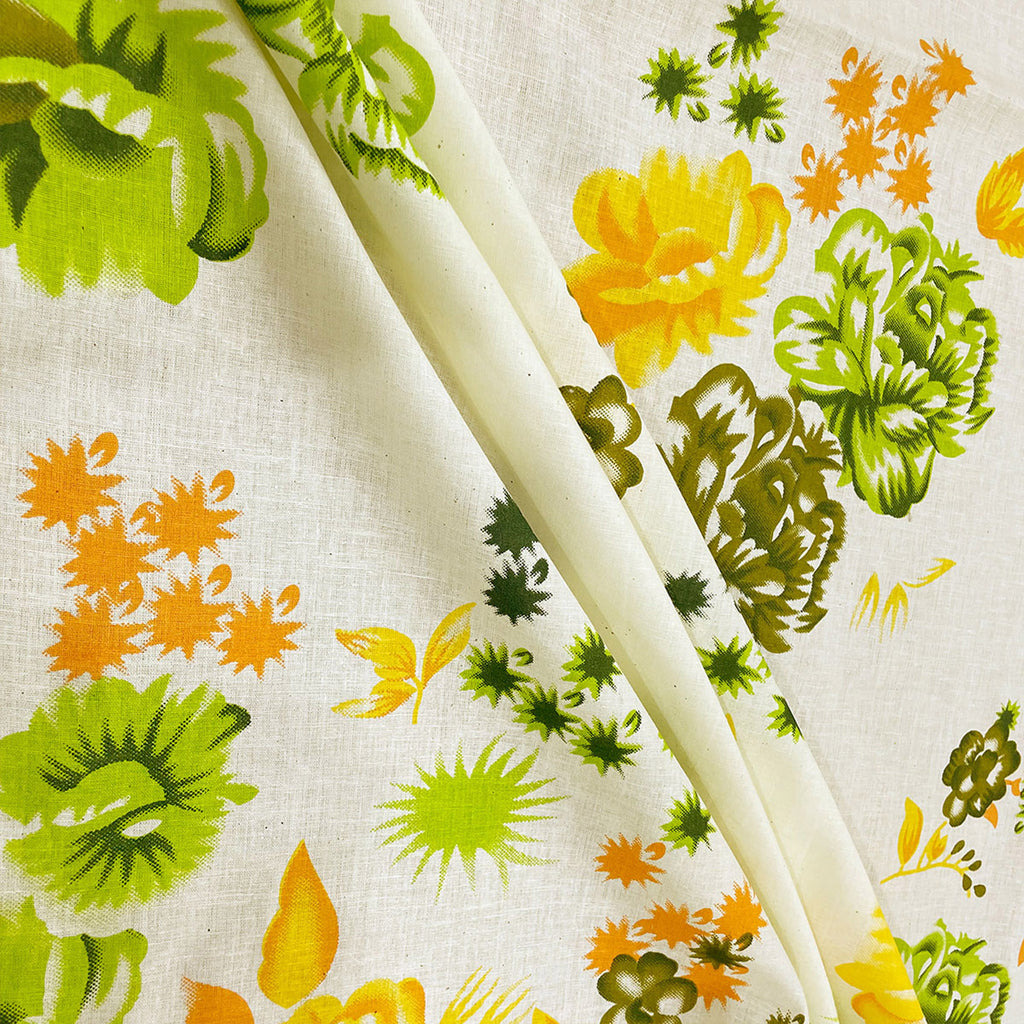 Citrus Bloom Cream & Green Floral 160 TC Pure Cotton Bedsheet with Pillow Cover