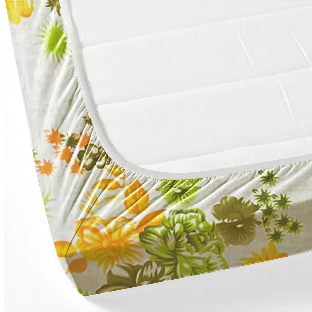 Citrus Bloom Cream & Green Floral 160 TC Pure Cotton Bedsheet with Pillow Cover