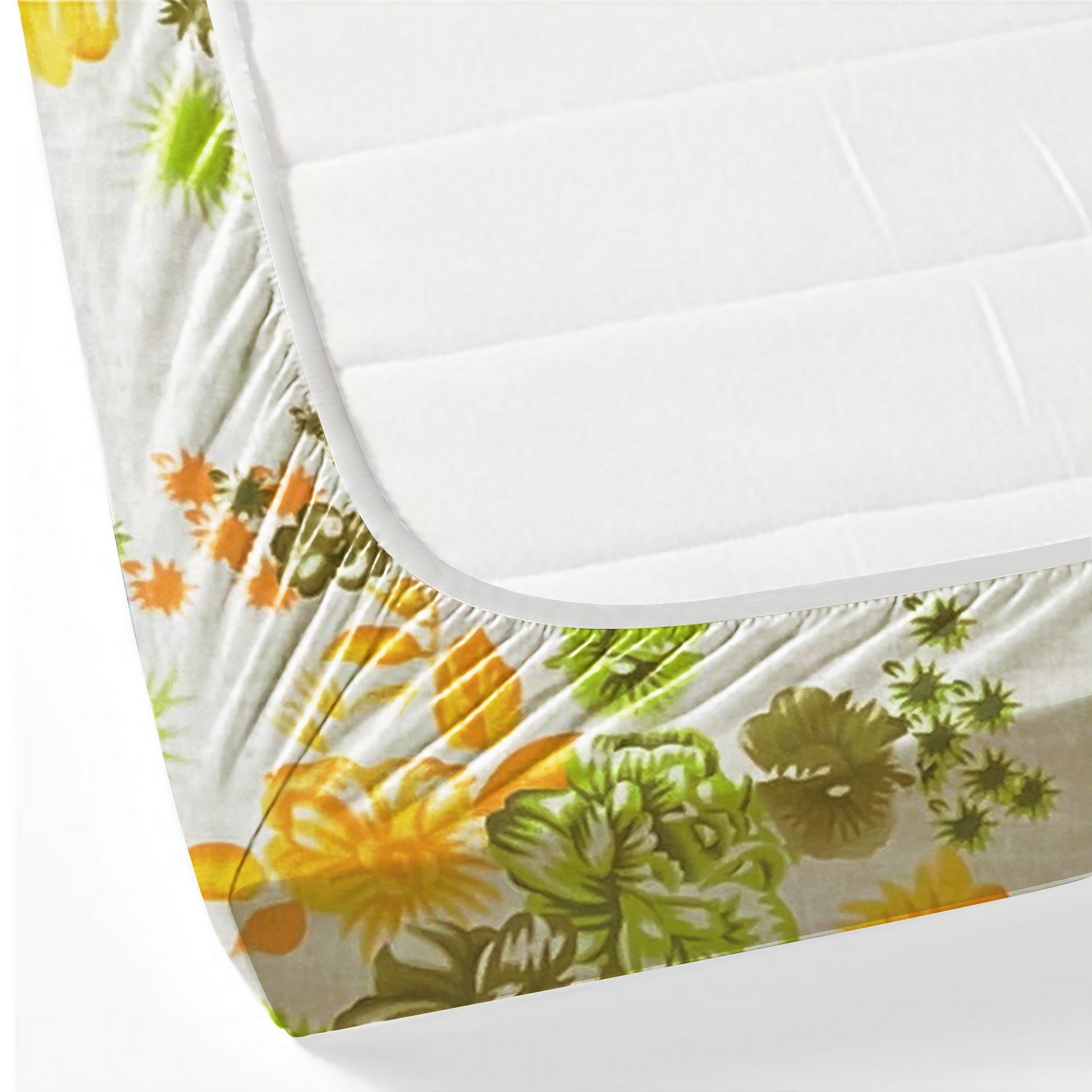 Citrus Bloom Cream & Green Floral 160 TC Pure Cotton Bedsheet with Pillow Cover