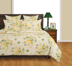 Citrus Bloom Cream & Green Floral 160 TC Pure Cotton Bedsheet with Pillow Cover