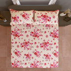 Crimson Rose Cream & Red Floral 160 TC Pure Cotton Bedsheet with Pillow Cover