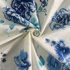 Azure Rose Cream & Blue Floral 160 TC Pure Cotton Bedsheet with Pillow Cover