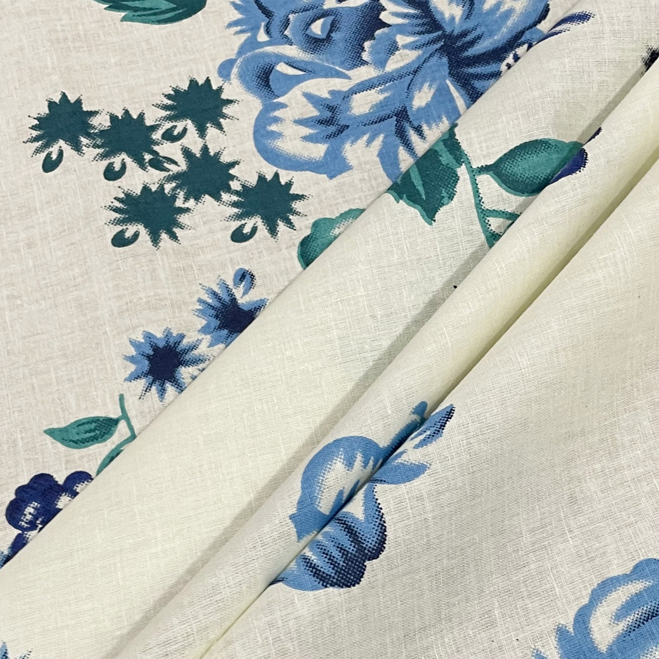 Azure Rose Cream & Blue Floral 160 TC Pure Cotton Bedsheet with Pillow Cover