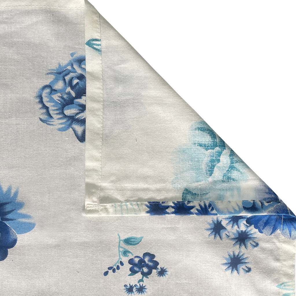 Azure Rose Cream & Blue Floral 160 TC Pure Cotton Bedsheet with Pillow Cover