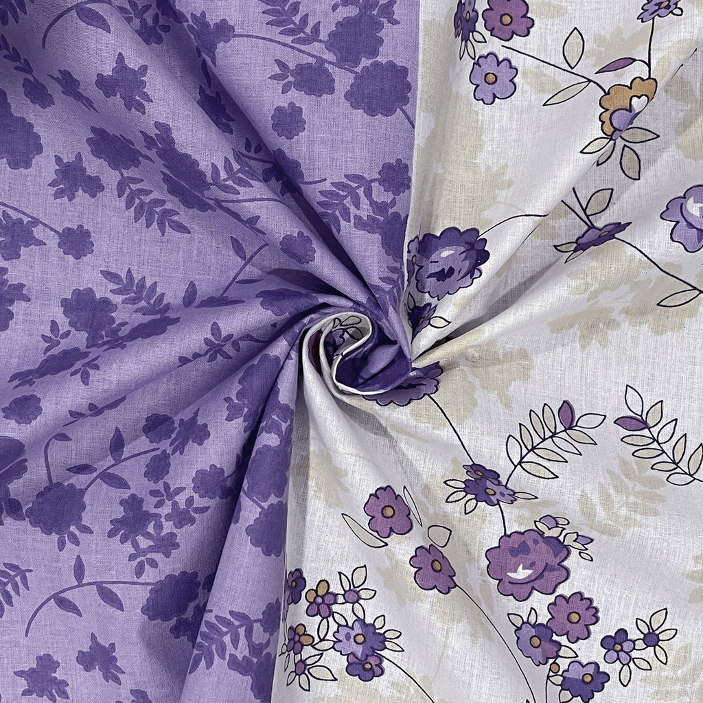 Violet Meadow Cream & Purple Floral 160 TC Pure Cotton Bedsheet with Pillow Cover