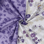 Violet Meadow Cream & Purple Floral 160 TC Pure Cotton Bedsheet with Pillow Cover