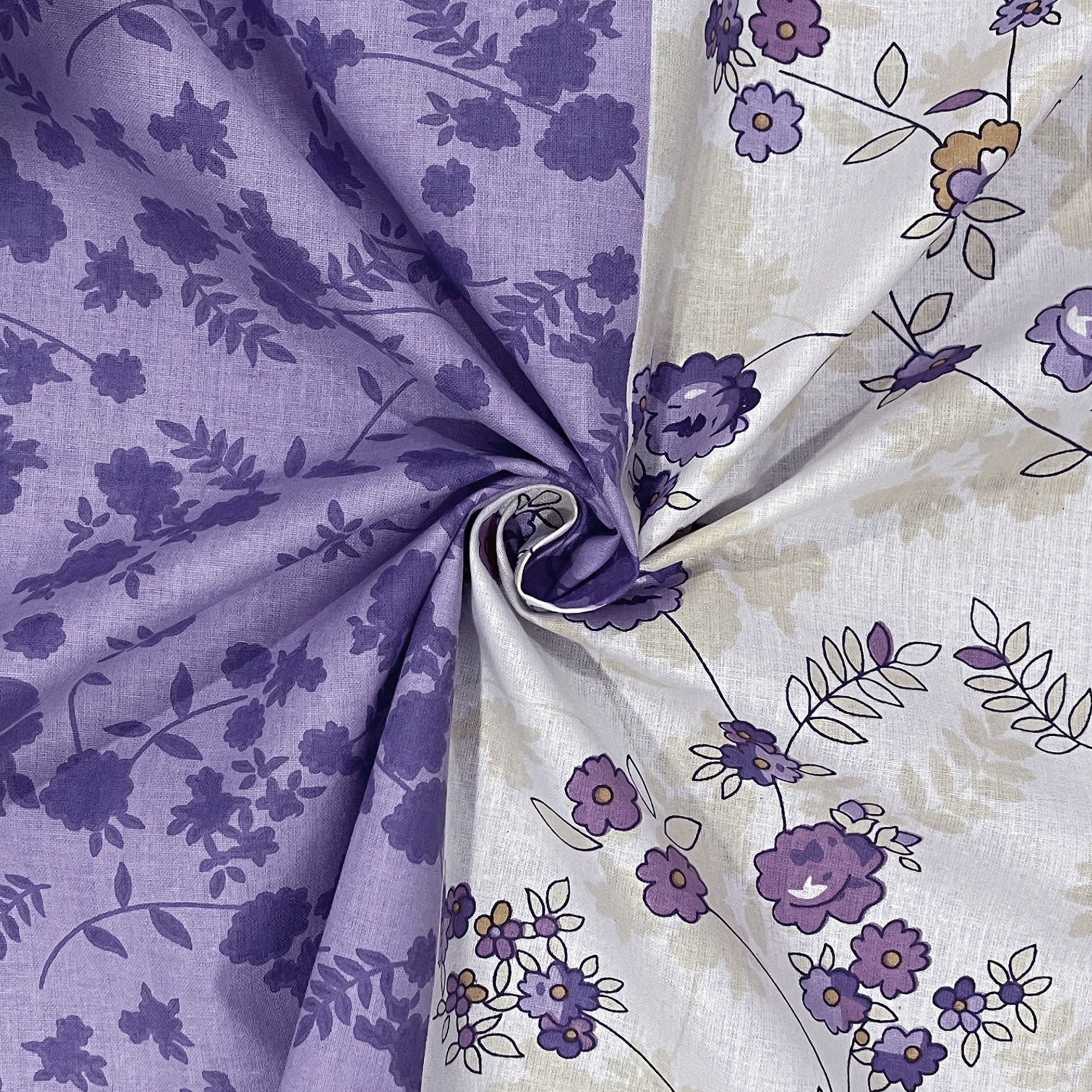 Violet Meadow Cream & Purple Floral 160 TC Pure Cotton Bedsheet with Pillow Cover