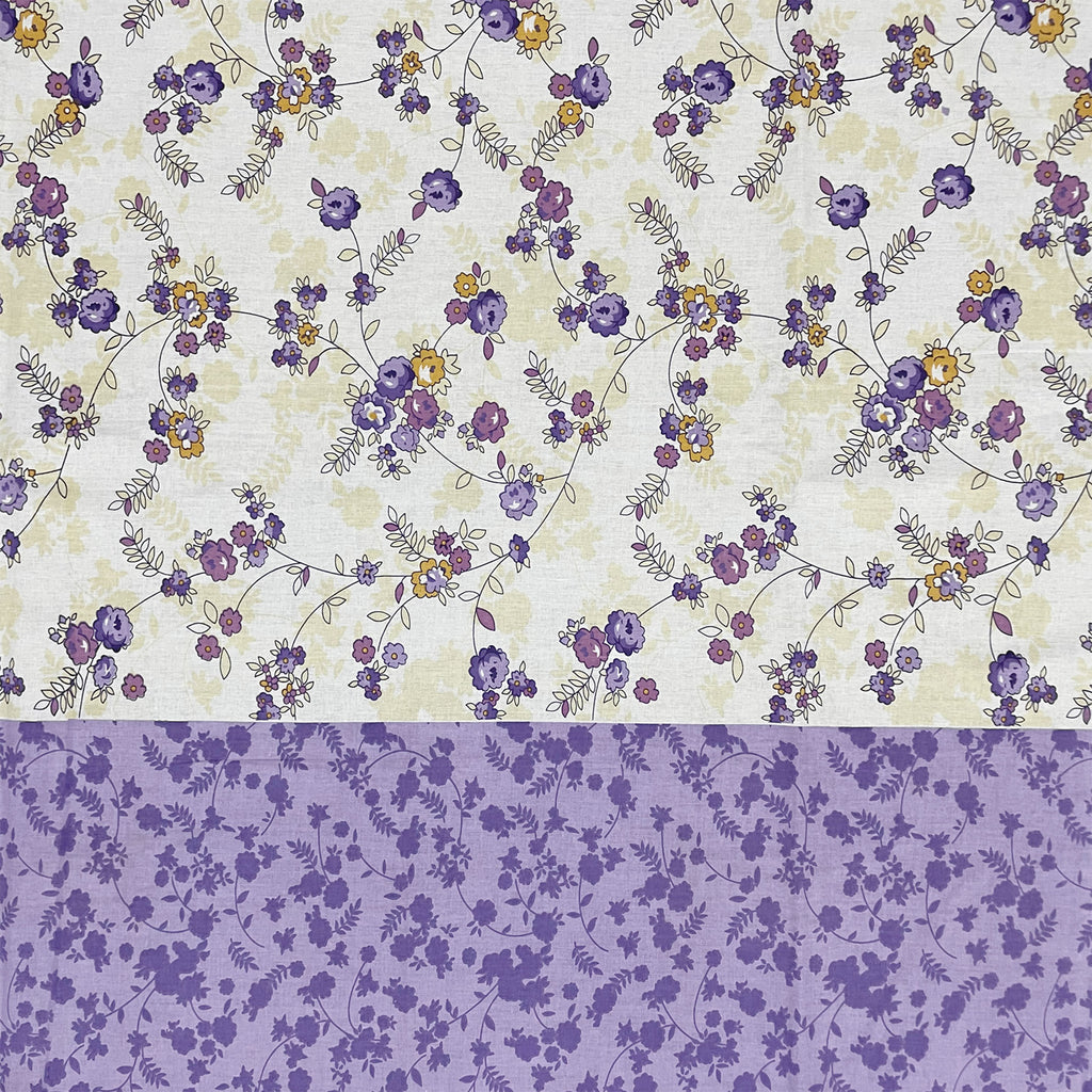 Violet Meadow Cream & Purple Floral 160 TC Pure Cotton Bedsheet with Pillow Cover