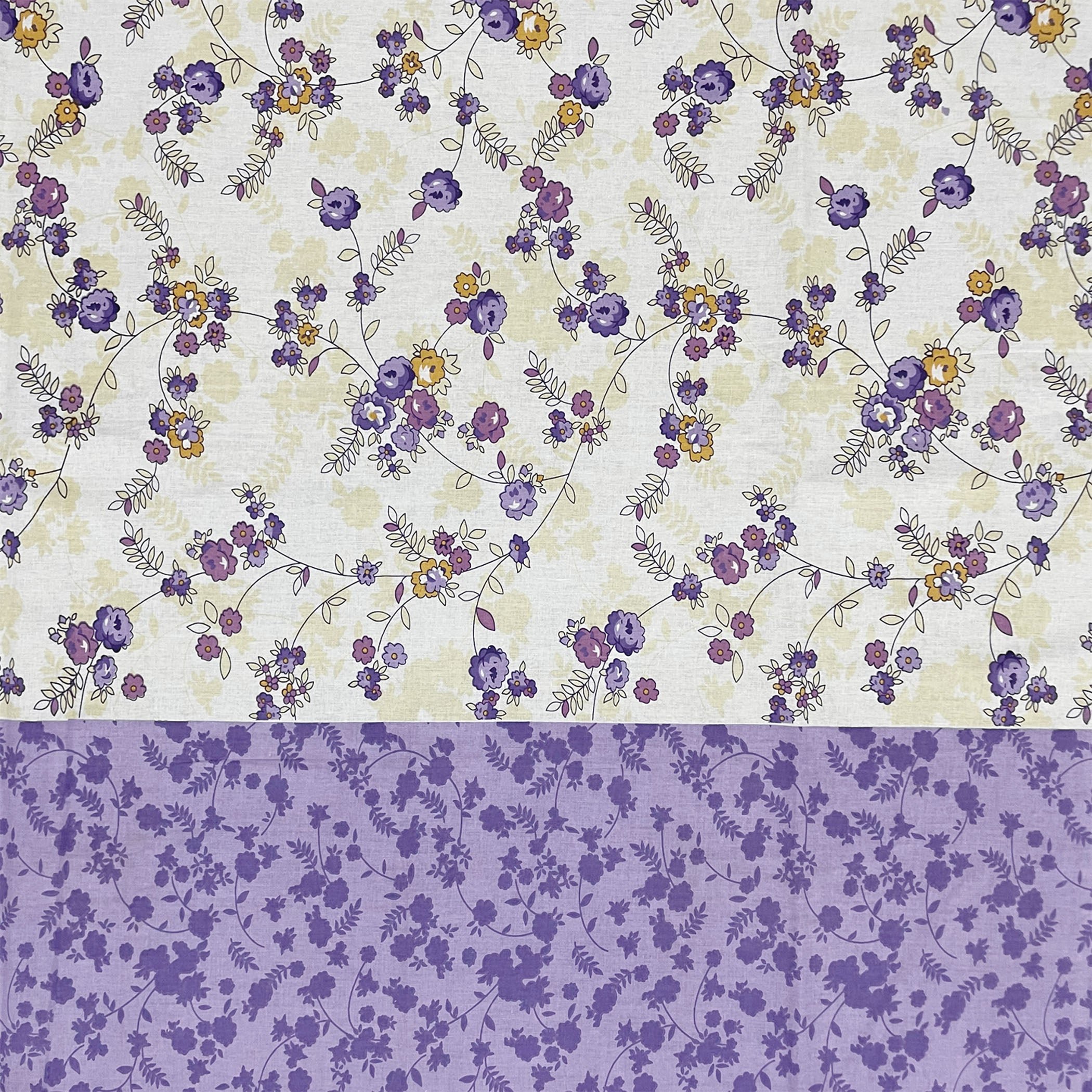 Violet Meadow Cream & Purple Floral 160 TC Pure Cotton Bedsheet with Pillow Cover
