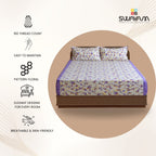Violet Meadow Cream & Purple Floral 160 TC Pure Cotton Bedsheet with Pillow Cover