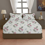 Ivory Fern Blossom 144 TC Pure Cotton Bedsheet Set with Pillow Cover