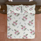 Ivory Fern Blossom 144 TC Pure Cotton Bedsheet Set with Pillow Cover