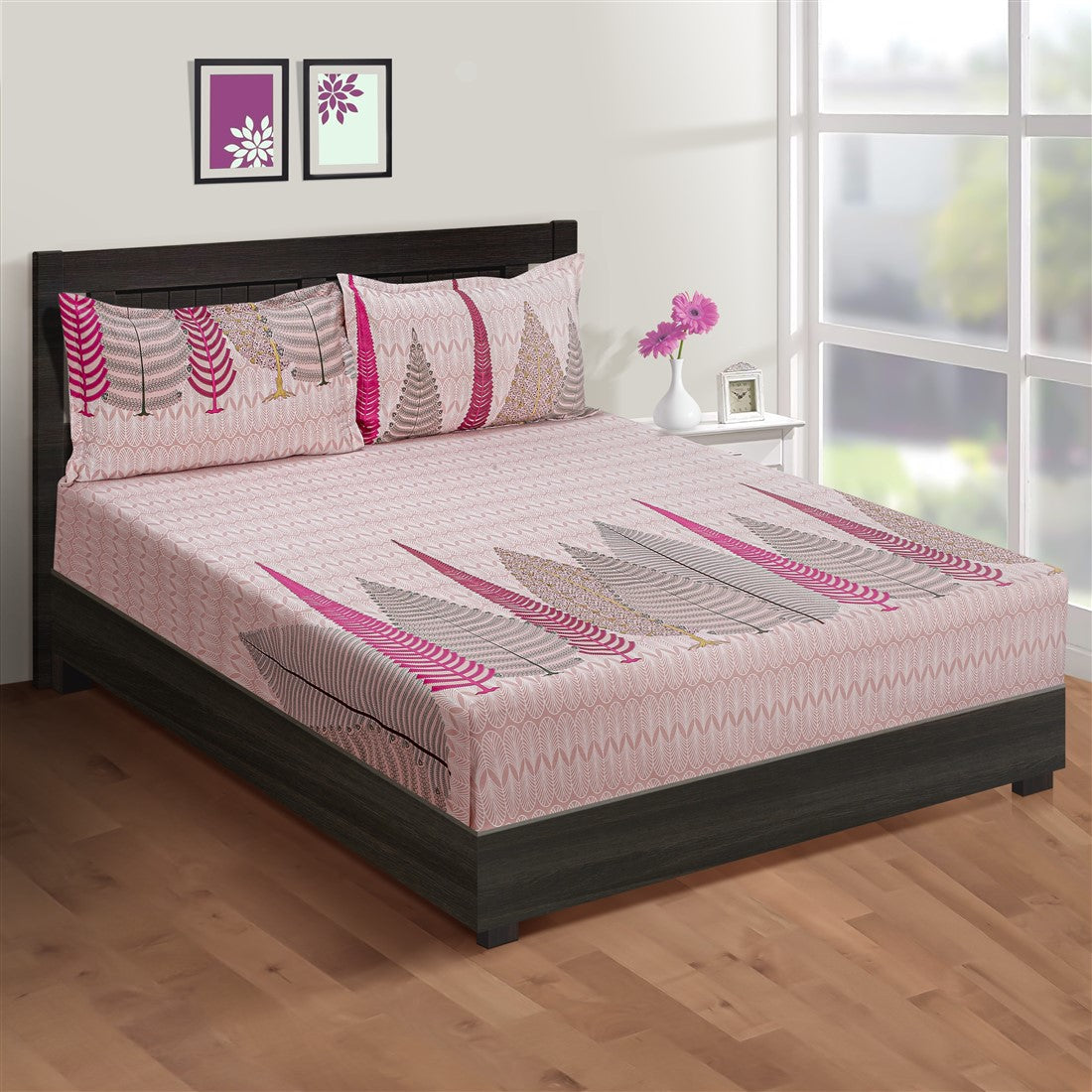 Navy Blue Linear Stripes 180 TC Pure Cotton Bedsheet Set with Pillow Cover