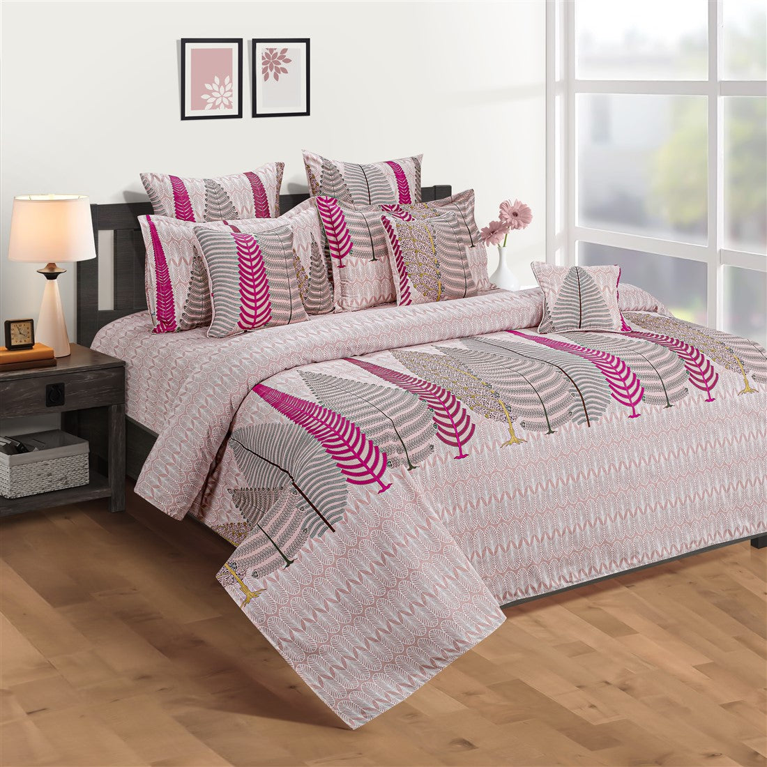 Blush Woodland Silhouettes 144 TC Pure Cotton Bedsheet Set with Pillow Cover