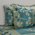 Sage Teal Floral Patchwork 144 TC Pure Cotton Bedsheet Set with Pillow Cover