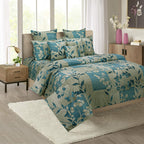 Sage Teal Floral Patchwork 144 TC Pure Cotton Bedsheet Set with Pillow Cover