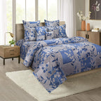 Silver Blue Floral Patchwork 144 TC Pure Cotton Bedsheet Set with Pillow Cover