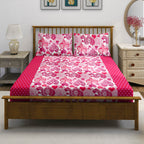 Sweetheart Bloom Pink & White Heart Print 160 TC Pure Cotton Bedsheet with Pillow Cover