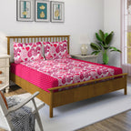 Sweetheart Bloom Pink & White Heart Print 160 TC Pure Cotton Bedsheet with Pillow Cover