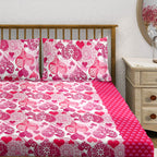 Sweetheart Bloom Pink & White Heart Print 160 TC Pure Cotton Bedsheet with Pillow Cover