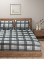 Urban Check Grey & White 160 TC Pure Cotton Fitted Bedsheet with Pillow Cover