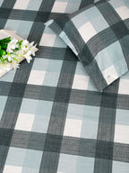 Urban Check Grey & White 160 TC Pure Cotton Fitted Bedsheet with Pillow Cover