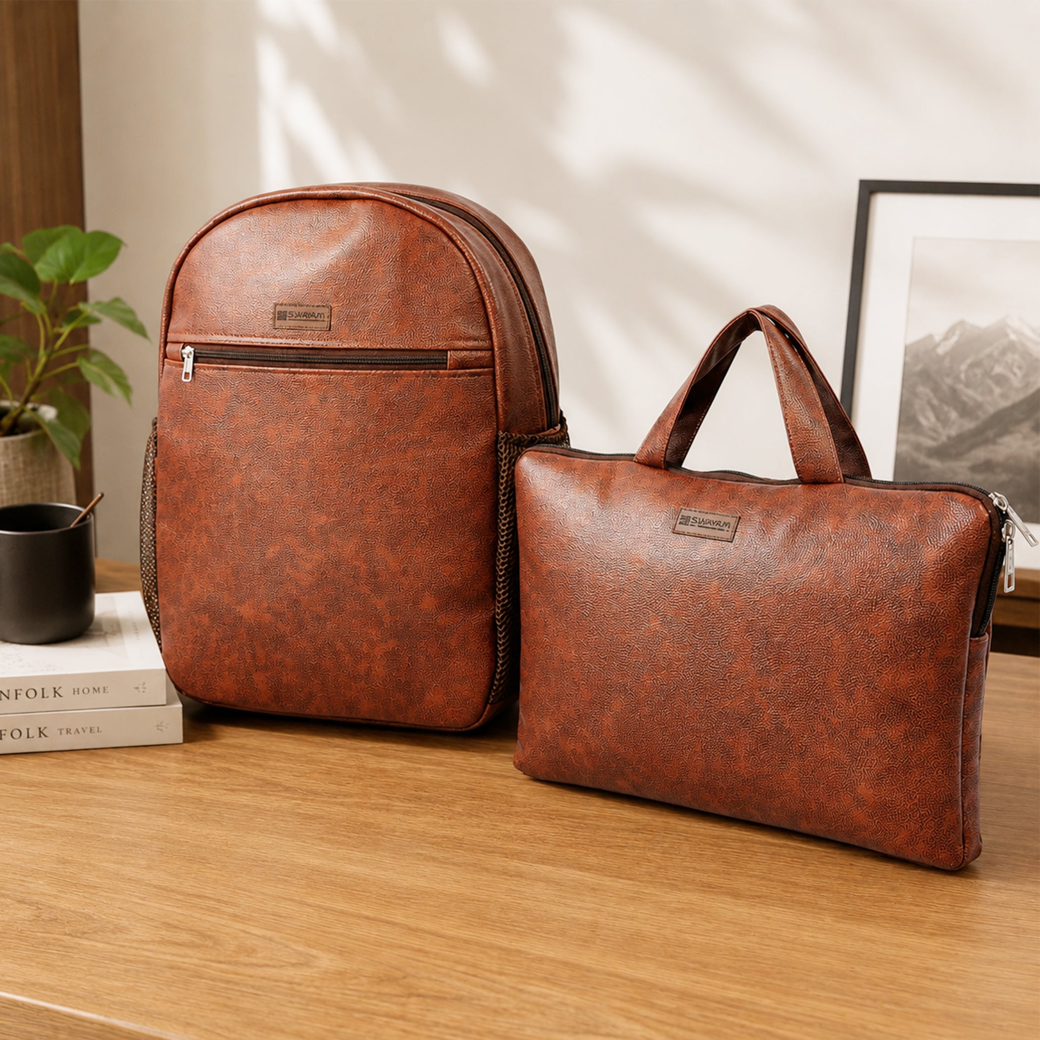 Premium Vegan Leather Backpack & Laptop Bag Combo