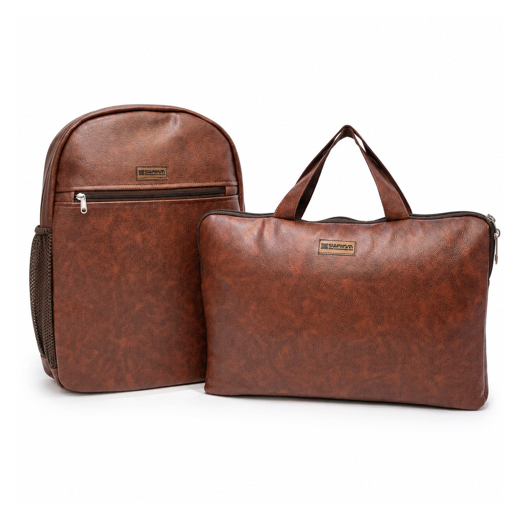Premium Vegan Leather Backpack & Laptop Bag Combo
