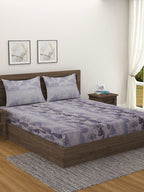 Lavender Woodland Ferns 240 TC Pure Cotton Bedsheet Set with Pillow Cover
