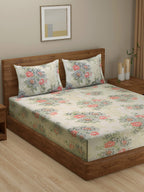 Ivory Coral Vintage Bouquets 240 TC Pure Cotton Bedsheet Set with Pillow Cover