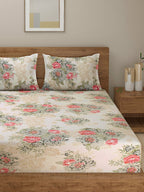 Ivory Coral Vintage Bouquets 240 TC Pure Cotton Bedsheet Set with Pillow Cover