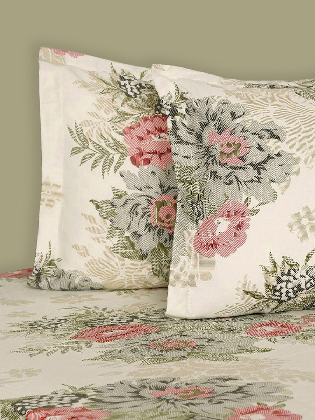 Ivory Coral Vintage Bouquets 240 TC Pure Cotton Bedsheet Set with Pillow Cover