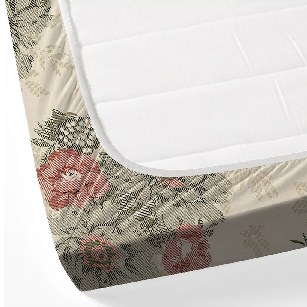 Ivory Coral Vintage Bouquets 240 TC Pure Cotton Bedsheet Set with Pillow Cover