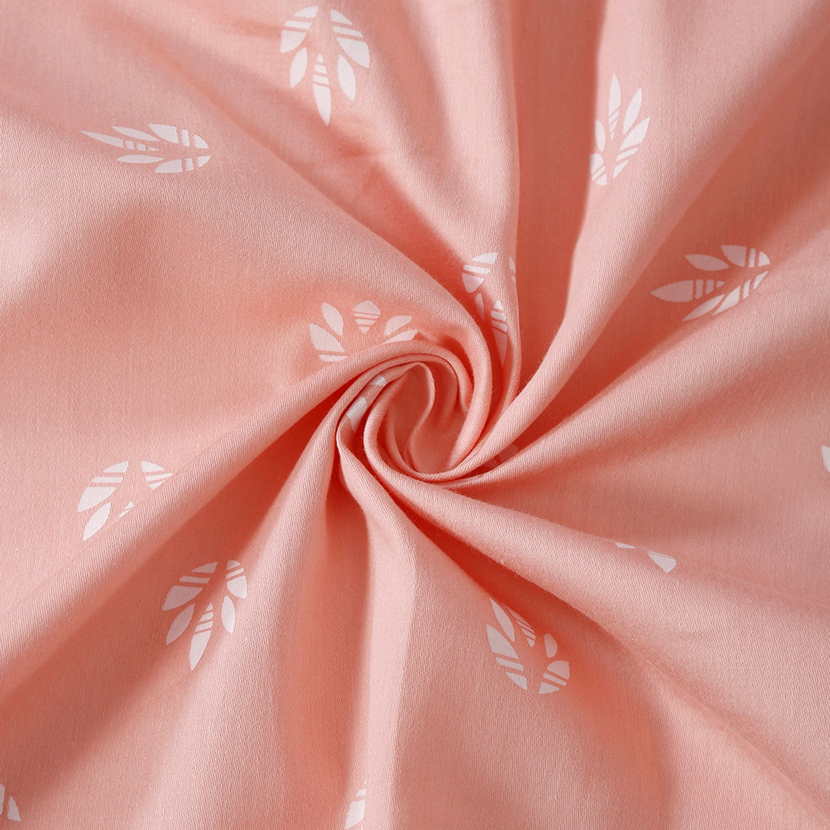 Peach Petite Leaves 250 TC Pure Cotton Bedsheet Set with Pillow Cover