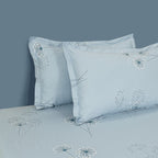 Powder Blue Dandelion Whispers 240 TC Pure Cotton Bedsheet Set with Pillow Cover