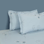 Powder Blue Dandelion Whispers 240 TC Pure Cotton Bedsheet Set with Pillow Cover