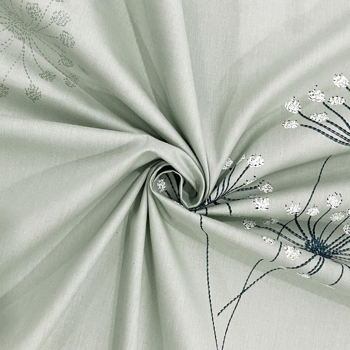 Sage Dandelion Whispers 240 TC Pure Cotton Bedsheet Set with Pillow Cover
