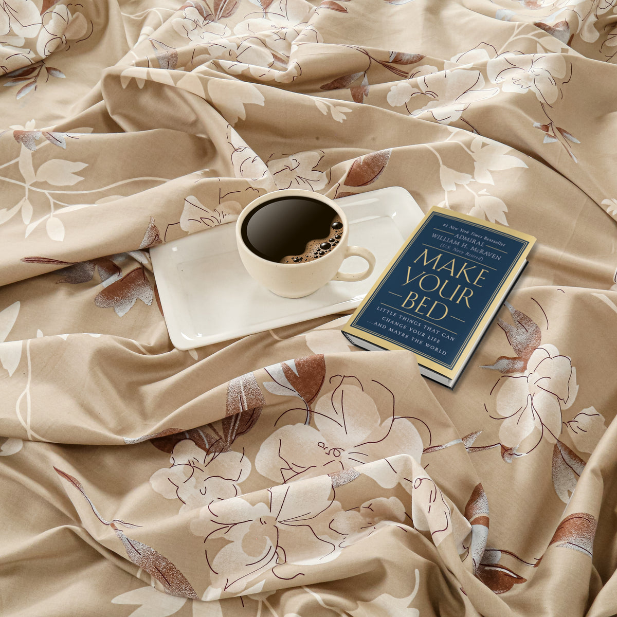 Champagne Magnolia Bloom 250 TC Pure Cotton Bedsheet Set with Pillow Cover