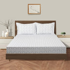 Ivory Blue Damask Droplets 240 TC Pure Cotton Bedsheet Set with Pillow Cover