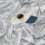 Ivory Blue Damask Droplets 240 TC Pure Cotton Bedsheet Set with Pillow Cover