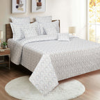 Ivory Blue Damask Droplets 240 TC Pure Cotton Bedsheet Set with Pillow Cover