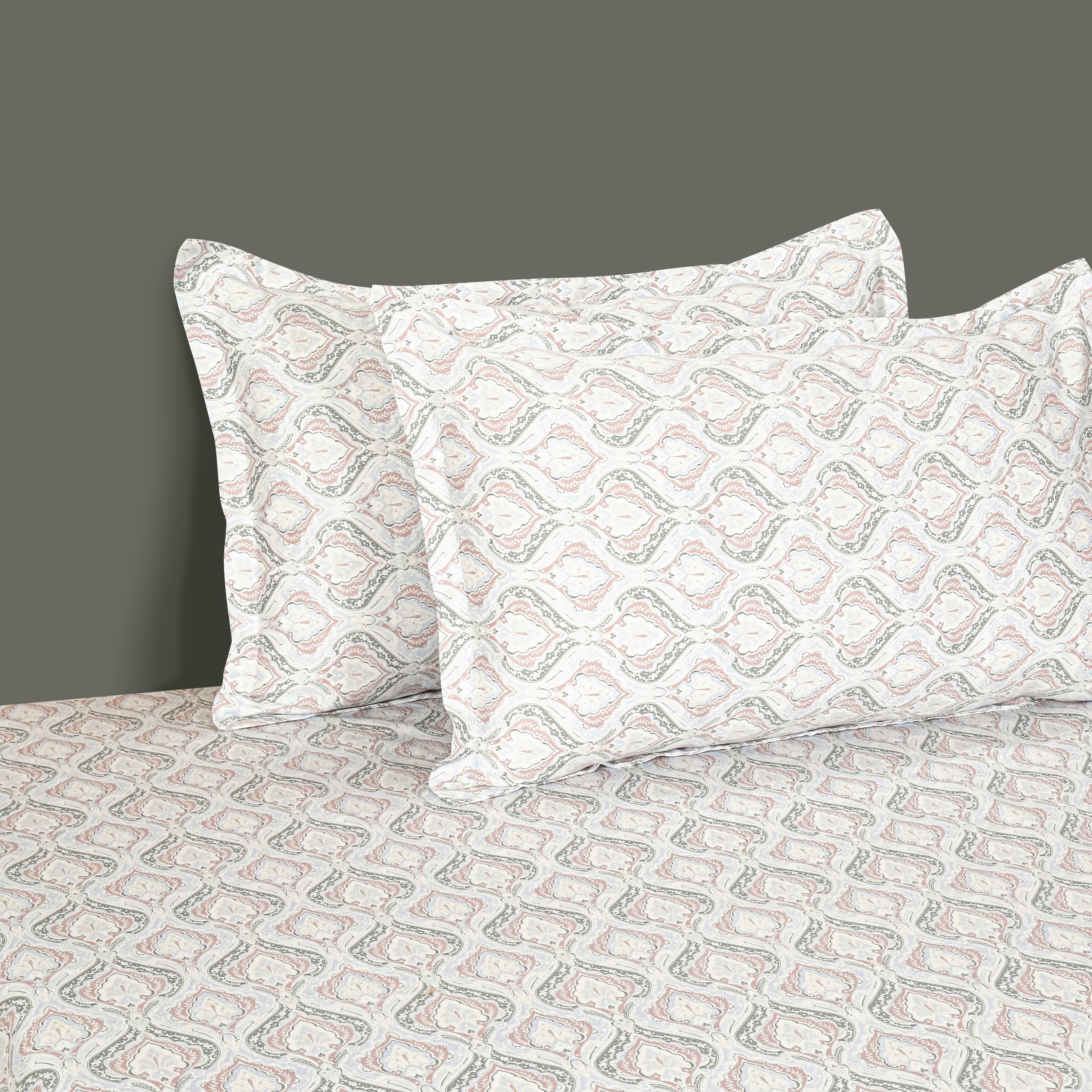 Blush Ornamental Trellis 250 TC Pure Cotton Bedsheet Set with Pillow Cover