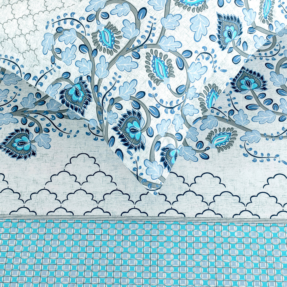 Aqua Paisley Tree 250 TC Pure Cotton Bedsheet Set with Pillow Cover