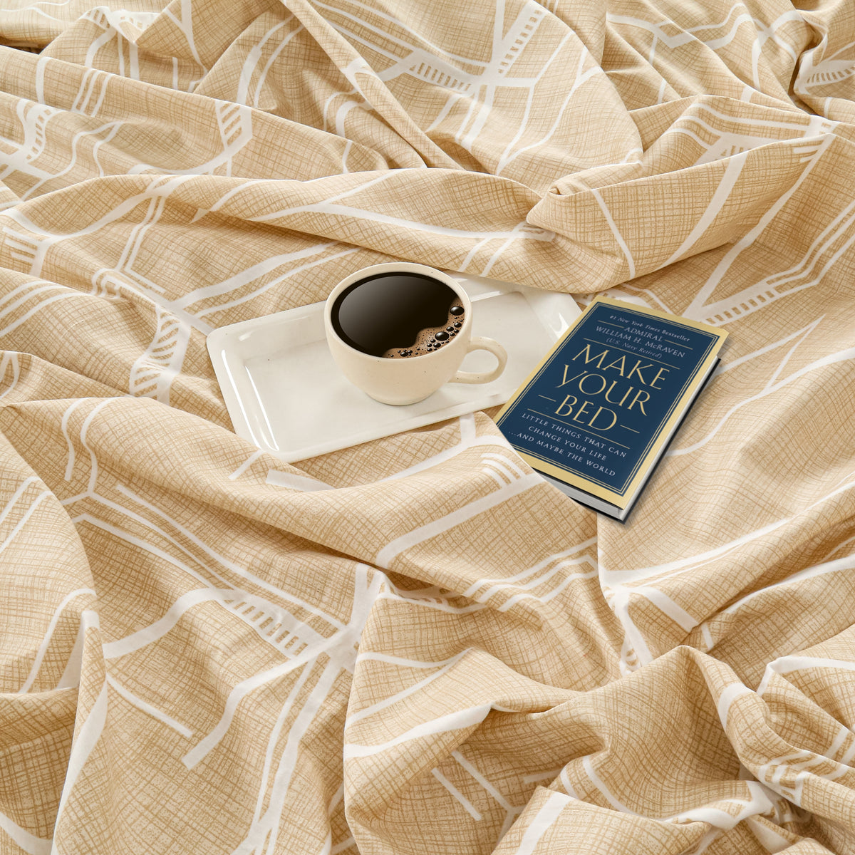 Sandstone Linear Maze 250 TC Pure Cotton Bedsheet Set with Pillow Cover