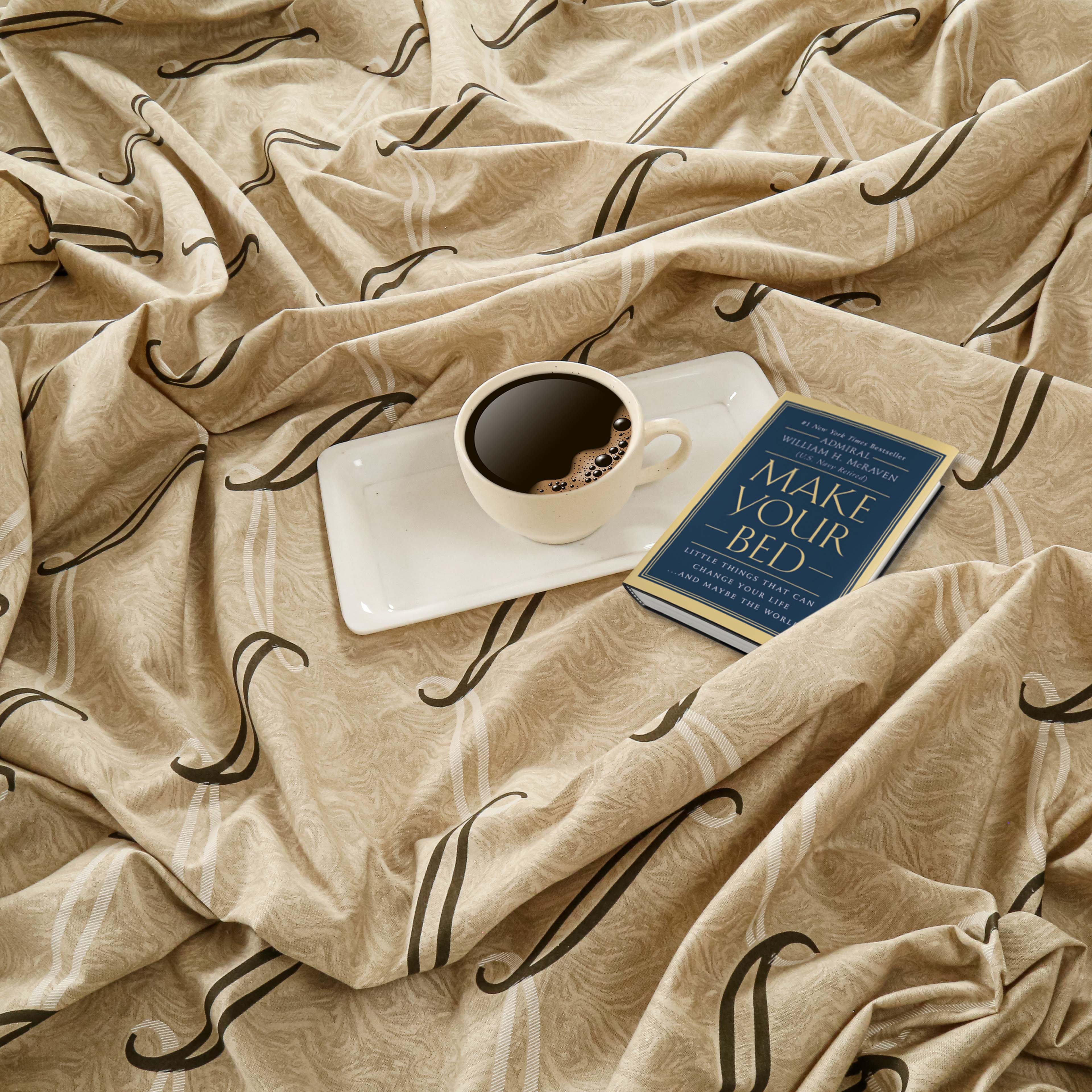 Sandstone Flowing Ribbons 250 TC Pure Cotton Bedsheet Set with Pillow Cover