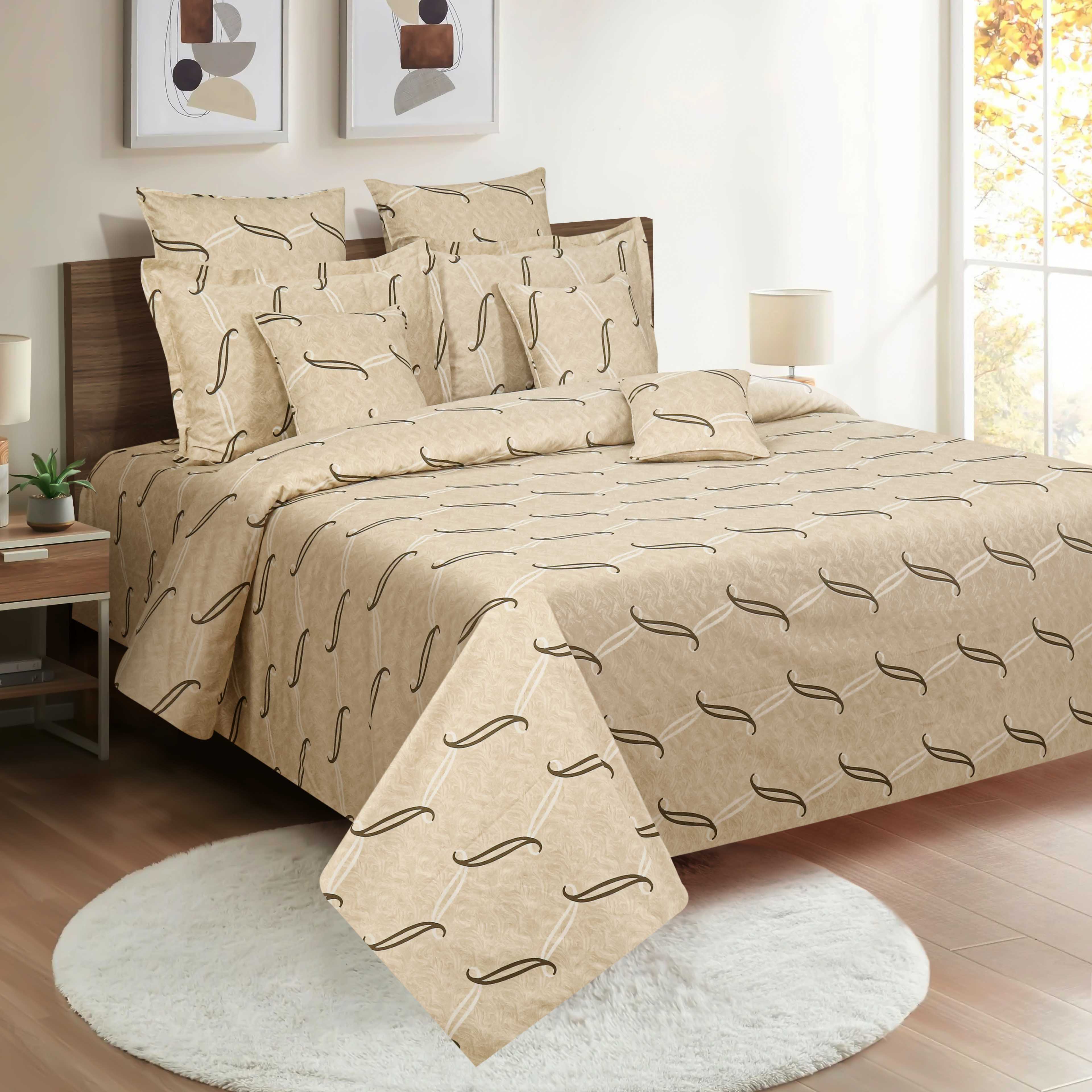 Sandstone Flowing Ribbons 250 TC Pure Cotton Bedsheet Set with Pillow Cover