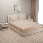Peach Petite Meadow Sprigs 240 TC Pure Cotton Bedsheet Set with Pillow Cover