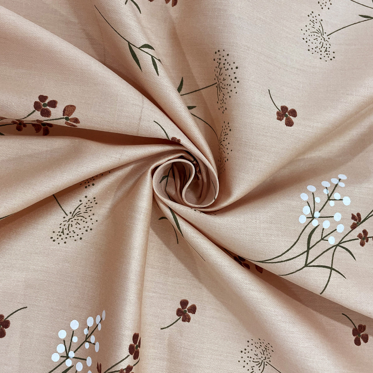 Peach Petite Meadow Sprigs 240 TC Pure Cotton Bedsheet Set with Pillow Cover